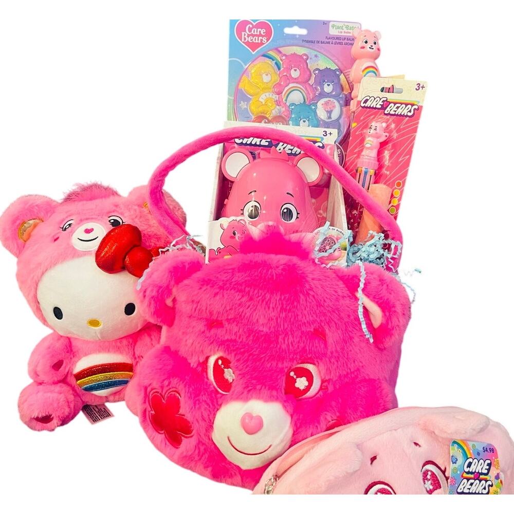 Care Bears Easter basket with Rainbow in the back includes Carebears lip balm